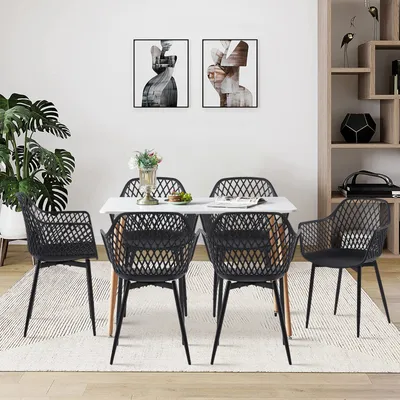 Obrázek produktu pro H.J WeDoo jídelní set pro 6 osob, jídelní stůl se 6 židlemi, kuchyňský set, jídelní stůl a židle do kuchyně, zahrady a obývacího pokoje, černý