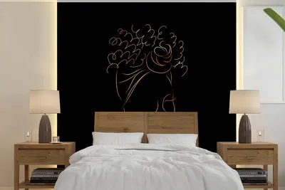 Produktbild von MuchoWow® Fototapete für Wohnzimmer oder Schlafzimmer Wandtapete Vinyl Motivtapete Frau - Gold - Strichzeichnung - 300x300 cm - Wanddekoration