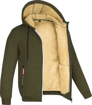 Obrázek produktu pro ASKSA Pánská vycpaná fleecová mikina s kapucí na zip Zimní zimní bunda s kapsou Zimní kabát, Army Green, M