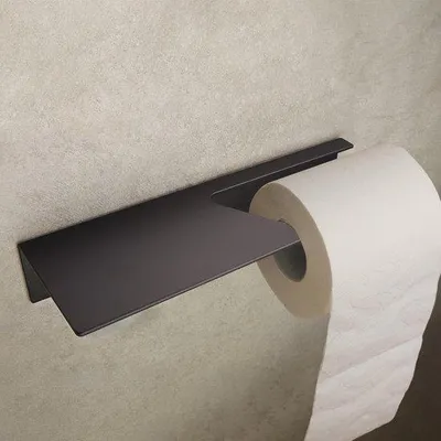 Produktbild von Famanu Toilettenpapierhalter mit Ablage – Modernes Design, mattschwarz, selbstklebend