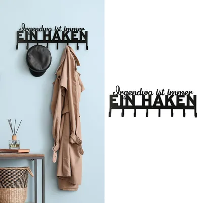 Produktbild von Garderobenleiste "Haken" Eisen 70x5x25cm Spruch 8 Haken Wandgarderobe Kleiderhaken Hakenleiste Garderobenleiste
