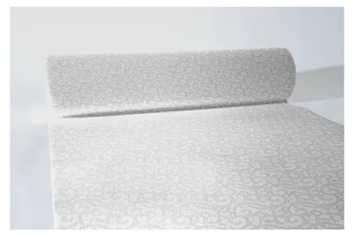 Produktbild von Tischläufer 40 cm x 24 m, Ideal für Geburtstagsfeiern, Hochzeiten und Jubiläen, Elegante Rankenornamente, 1 Stück - RICO in Weiß