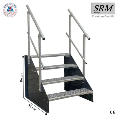 Produktbild von 4 Stufen Standtreppe Modell 1 freistehend anthrazit Treppe Stahltreppe Breite 110 cm Höhe 84 cm mit beidseitigem Geländer