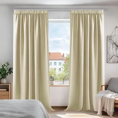 Produktbild von Verdunkelungsvorhänge Kräuselband 2er Set 245x140cm Dunkelbeige Schallschutz Wärmeisoliert