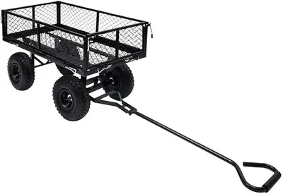 Produktbild von Gartenwagen Schwarz 250 kg Nutzlast | Stahlkonstruktion, Seitenwände mit Schnellverschluss, Schwerlast-Luftreifen, Gepolsterter Griff