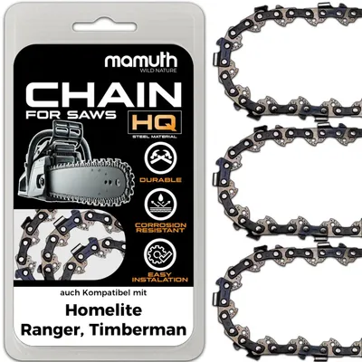 Immagine prodotto di 3 catene per motosega, lunghezza 40 cm, passo 1,3 mm, larghezza 3/8", modello 56 TG, compatibili con le motoseghe Homelite 27 e 3335