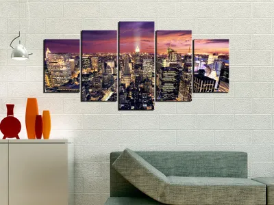 Produktbild von Akustikbild Stadt New York 200x100 cm Bilder Akustikschaum Hochleistungsschallabsorber Schallschutz Leinwand 5 tlg Wandbild Raumakustik Schalldämmung d-B-0013-b-n