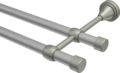 Produktbild von Interdeco Gardinenstange / Vorhangstange Silbergrau / Chrom matt, Typ Primus Lucan (Kappe), 16 mm Ø 2-läufig, 120 cm