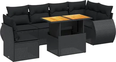 Produktbild von vidaXL 7-tlg. Garten-Sofagarnitur mit Kissen Schwarz Poly Rattan