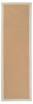 Image de carpetfine Tapis Rond en sisal tissé à la main Coureur 75x350 cm avec bordure en coton crème | Tapis naturel antidérapant uni en fibres naturelles tissage plat pour salon et chambre