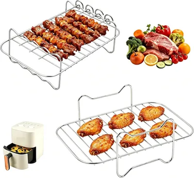 Obrázok produktu pre Grilovacie rošty z nehrdzavejúcej ocele, skladateľné, 2 kusy, vhodné pre fritézy