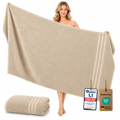 Zdjęcie produktu dla Ręcznik kąpielowy Komfortec 100 x 200 cm, 100% bawełna, ręcznik do sauny XXL, miękki, duży, frotte, szybkoschnący, beżowy, Obraz wygenerowany przez AI