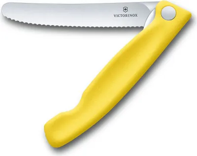 Image de Victorinox Swiss Classic Couteau à légumes pliable sc. ondulé jaune blister