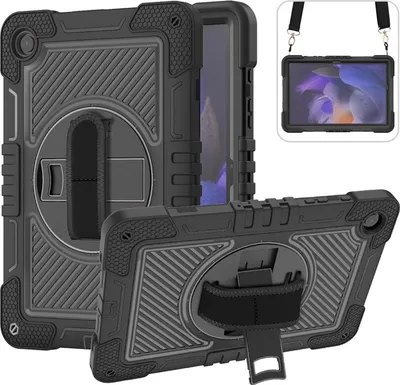 Produktbild von Für Samsung Galaxy Tab A9 Plus aufstellbare Outdoor Hybrid Schwarz 360 Grad mit Halte-Schlaufe Tablet Tasche