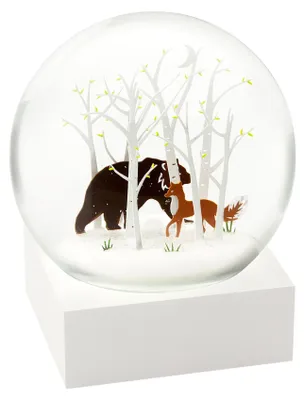 Schneekugel Fuchs und Bär, handgeblasen, 10 cm Ø