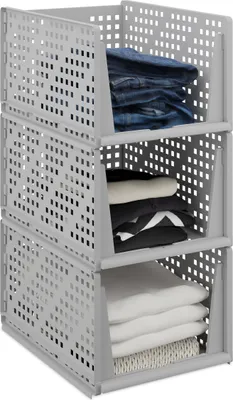 Obrázok produktu pre Relaxdays Organizér do skrine, sada 3 ks, stohovateľné úložné boxy do skrine, 24,5 x 33,5 x 43,5 cm, výsuvné, šedé