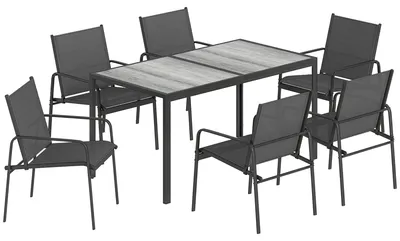 Obrázek produktu pro Sedmiosetová zahradní nábytková sada se stolem a 6 židlemi. Barva: černá. Rozměry: 80 x 150 x 74 cm