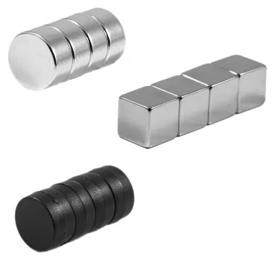 12 Neodym-Magnete N52, 10x5 mm, 10x10x10 mm, 12x6 mm, silber/schwarz