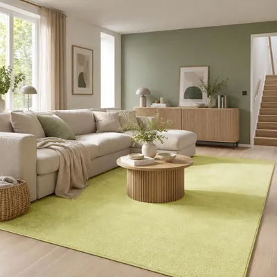 Produktbild von Hochflor Velours Teppich Luna Lindgrün, Größe:200x300 cm, KI-generiertes Bild