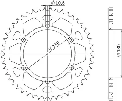 Productafbeelding van Staal kettingtandwiel Supersprox 525 - 48 tanden (zwart) RFE-300:48-BLK | Binnenmaat 130,0 mm, Buitenmaat 150,0 mm, 6 gaten