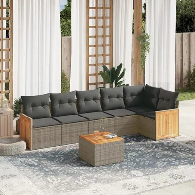 Produktbild von 7-tlg. Garten-Sofagarnitur - mit Kissen Grau Poly Rattan - Gartenmöbelset 3227677