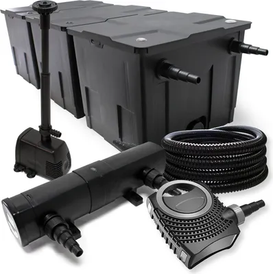 Image de Wiltec Kit complet: CBF-350C Filtre de bassin jusqu'à 90000 L, NEO10000 pompe de filtration 10000l/h 80W, CUV-218 lampe uv 18W, 25m Tuyau 25 mm, HJ-943 fontaine 800l/h 16W