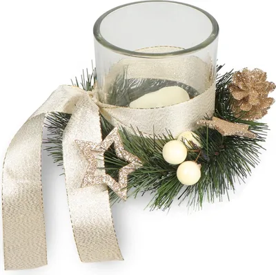 Produktbild von Teelichthalter mit LED-Licht und Kranz Weihnachtsdeko für Fenster & Tisch