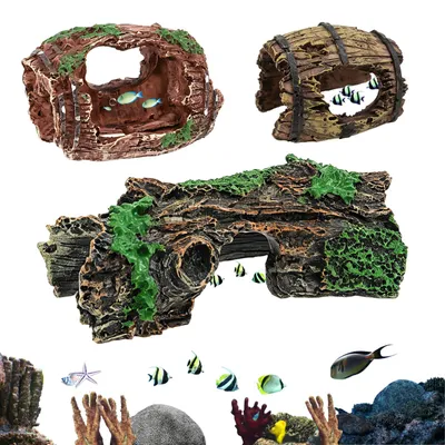 3er-Set Aquarium-Deko Baumstamm, Höhlen für Garnelen & Fische, Harz