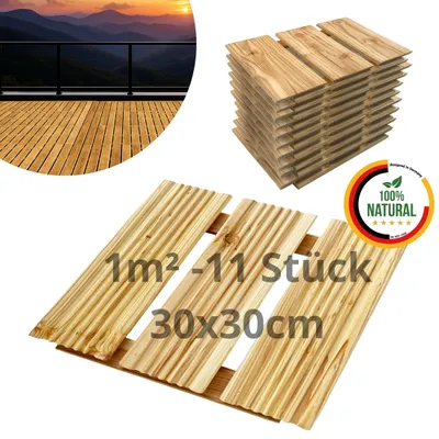 Obrázok produktu pre Floranica drevená terasová dlaždica 11 ks 1 m² 30x30 cm prírodná terasové dlaždice balkón drevené stupačky