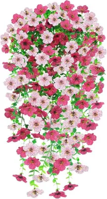 Produktbild von Famanu Kunstpflanzen 2 hängende Blumen - UV-beständig, rosa und lila