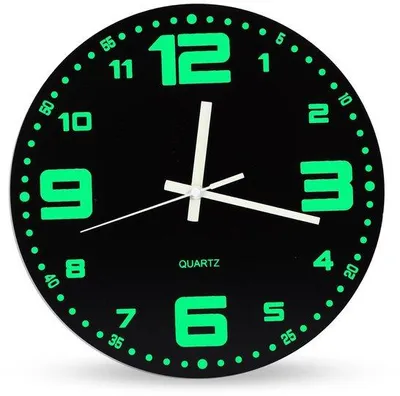 Image de Horloge murale silencieuse à piles, 30 cm de diamètre, avec chiffres lumineux. Horloge murale sans tic-tac.