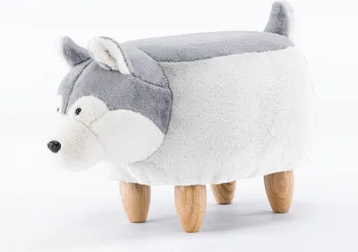 Produktbild von Tierhocker HUSKY grau Stoff Hund Kinderhocker Holz natur