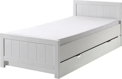 Produktbild von Jugendzimmerbett mit Bettschublade CANNES-12 in weiß lackiert, B/H/T: ca. 96/77/208 cm