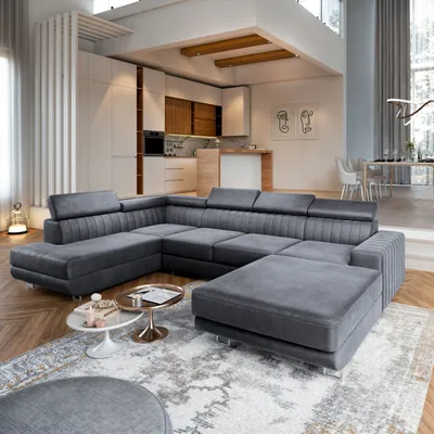 Produktbild von Masseno Narożnik SIENA L-S z funkcją spania i pojemnikiem na pościel Kształt U, Rozkładana sofa, Rogówka - Szary, MONOLITH 85