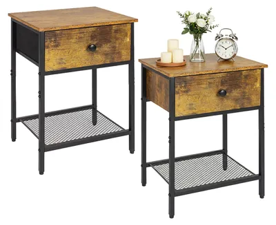 Nachttisch-Set 2er, Schublade & offenes Fach, 55x40x30 cm, dunkelbraun/schwarz