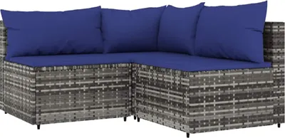 Obrázok produktu pre vidaXL 3-dielna záhradná obývacia súprava s vankúšmi Grey Poly Rattan