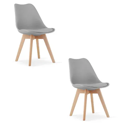Produktbild von Home Collective 2er Set Esszimmerstuhl Stuhl Wohnzimmerstuhl 2x grau mit Kunststoffbeinen in natur, bequemer & stabiler Schalenstuhl