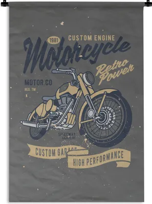 Produktbild von MuchoWow® Wandteppich Wandbehang Mancave - Motor - Retro - Illustration 60x90 cm Tapisserie Dekoration Wandtuch - Foto-Teppich - Abwaschbar