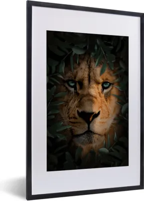 Produktbild von MuchoWow® MuchoWow® Gerahmtes Poster Dschungel - Löwe - Pflanzen 40x60 cm - Poster mit zchwarzem Bilderrahmen - Poster in Rahmen
