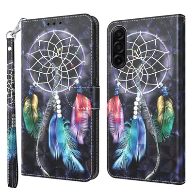 Produktbild von CLM-Tech Handyhülle kompatibel mit Samsung Galaxy A17 5G Hülle - Tasche aus Kunstleder - Klapphülle mit Ständer und Kartenfächern - Schutzhülle Wallet Case Cover Traumfänger schwarz bunt