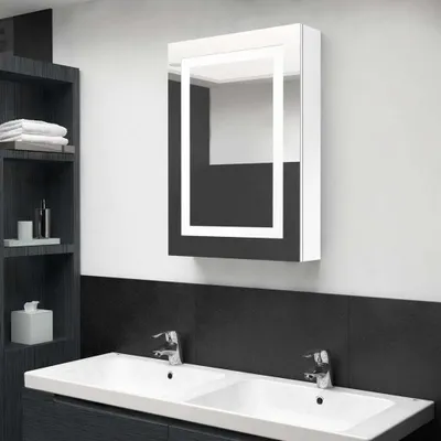 Immagine prodotto di Maison Exclusive - Armadietto a specchio con illuminazione a LED per il bagno, bianco lucido, 50x13x70 cm