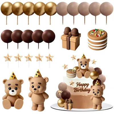 Kuchendekoration Bärenmotiv, 24 Stück, Kuchen-Topper, braun