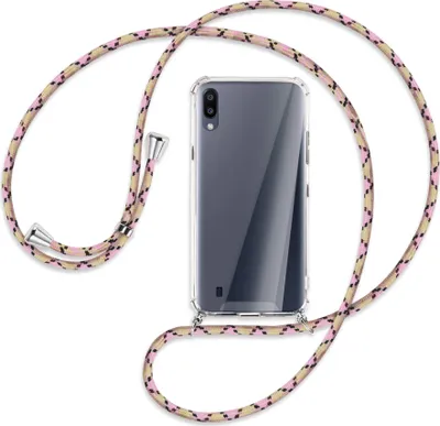 Produktbild von Handykette Backcover-Schutzhülle mit Band (Metall silberfarben) für Samsung Galaxy A10 - rosa Karo