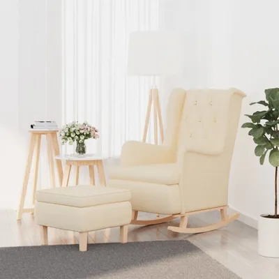 Image de The Living Store Fauteuil à bascule avec pouf Crème Tissu