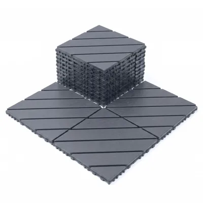 Immagine prodotto di 44 piastrelle in plastica per terrazza, dimensioni 30x30x2 cm, circa 4 m², piastrelle a incastro con motivo a listelli diagonali, resistenti agli agenti atmosferici e antiscivolo, colore grigio