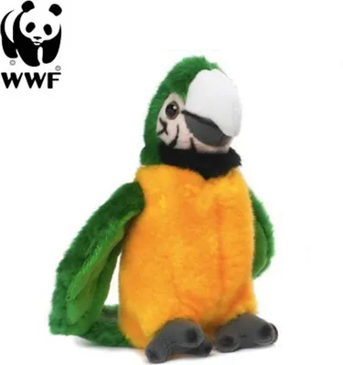 Produktbild von WWF - Plüschtier - Grüngelber Ara Papagei (mit Sound, 14cm) lebensecht Kuscheltier Stofftier