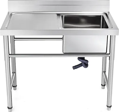 Zdjęcie produktu dla Wolnostojący zlew – zlew kuchenny – mobilny do wysp kuchennych i gastronomii – stal nierdzewna – z platformą roboczą