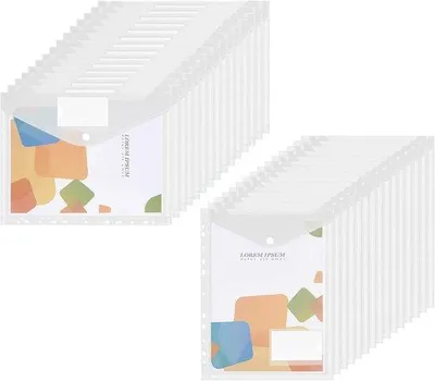 Produktbild von Famanu Dokumententasche A4, 30 Stück, transparente Dokumentenmappe mit 11 Lochrand und Etikettenfach