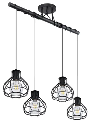 Produktbild von Globo Lighting Deckenleuchte Metall schwarz matt, Metall schwarz matt, Kabel PVC Schwarz, Kabel zum Herumwickeln, LxBxH: 800x180x1000mm, exkl. 4x E27 60W 230V