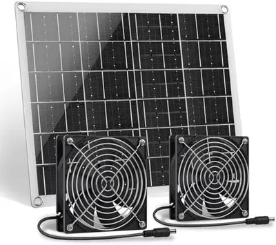 Produktbild von Solar Ventilator, 15W Solarpanel Ventilator mit Zwei IPX6 Wasserdicht für Kleine Hühnerställe, Gewächshäuser, Schuppen, Tierhäuser, Ansaug- oder Abluft